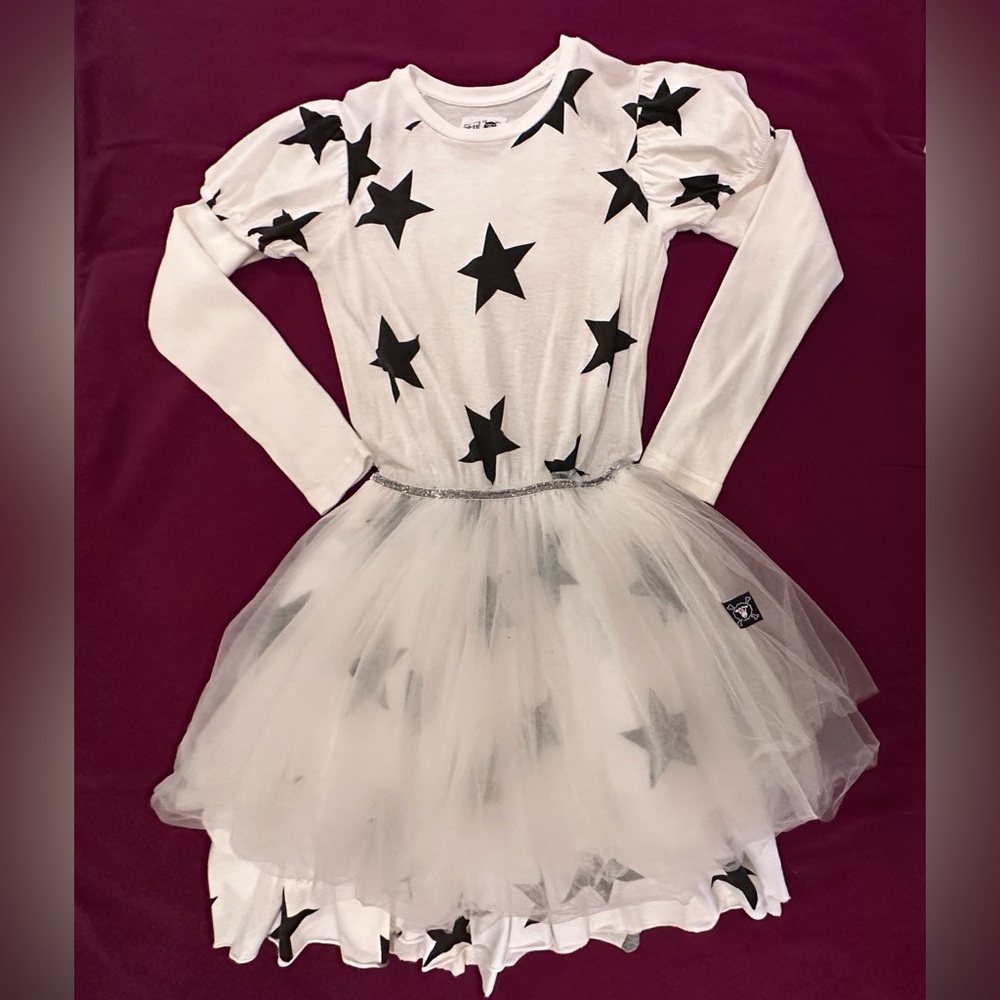 Nununu White and Black Star Dress with Tulle Skirt